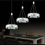 LED水晶餐吊灯现代简约不锈钢灯饰时尚圆形饭厅餐厅灯 吊灯三头