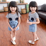 女童装连衣裙纯棉短袖条纹卫衣裙中小童2-8岁女孩2016夏季新韩版