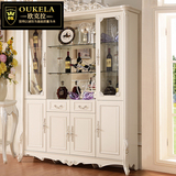 欧克拉 欧式酒柜 白色玻璃装饰柜 实木简约隔断玄关柜 四门酒柜