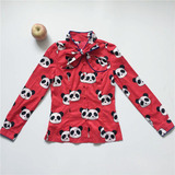 自然元素《熊猫》0401（原价599）红底印熊猫头蝴蝶结长袖衬衫