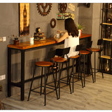 铁艺实木吧台桌椅组合美式复古高脚椅咖啡厅酒吧椅子窄长桌子定做