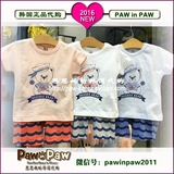 paw in paw韩国代购专柜2016夏季男女童装短袖短裤套装PPSR62302U