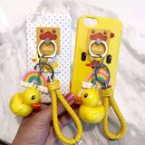 夏日清新可爱大黄鸭苹果6保护套 iphone6splus彩虹指环支架手机壳