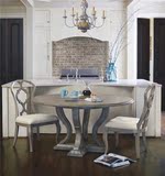 美式餐桌 新古典橡木圆形饭桌法式全实木餐台复古做旧餐桌椅组合