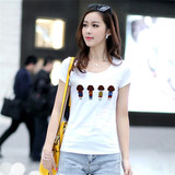夏季韩版短袖T恤女衫半袖大码修身白色卡通印花学生衣服女子百搭