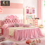 儿童床女孩 公主床1.5米欧式粉色单人床实木小床卧室套房家具组合