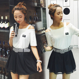 时尚套装女夏 韩版 蕾丝裙搭配肩带上衣 T恤 学生短裙两件套可爱