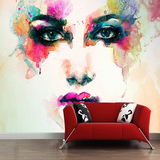 水彩艺术人物沙发背景壁纸主题美容院个性发廊大型壁画立体3D墙纸