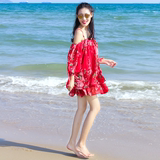 2016夏新波西米亚桃花露肩吊带沙滩短裙海边度假连衣裙宽松大码