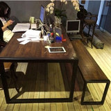 loft实木办公会议桌书桌电脑桌写字台长方桌2米定制工作台书桌