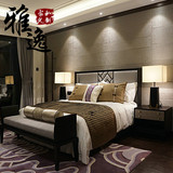 新中式床 现代简约双人布艺婚床 酒店售楼处样板房实木床家具定制