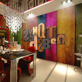 3d立体字母彩色木板大型壁画木纹壁纸奶茶店咖啡厅休闲吧背景墙纸