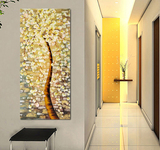 现代客厅玄关装饰画过道走廊福字无框挂画抽象发财树壁画单幅竖版