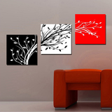 客厅装饰画背景墙无框画卧室黑白红抽象发财树壁画玄关楼梯三联画