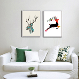 宫御品 北欧清新麋鹿装饰画组合客厅背景挂画  现代简约沙发壁画