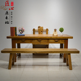 老樟木实木办公桌椅组合六抽大板桌书房书桌中式茶桌椅家具会议桌