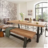 美式乡村铁艺餐桌实木餐桌椅组合长方形饭复古会议桌办公桌书桌