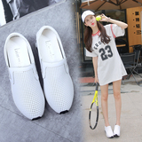 夏季韩版女士真皮透气运动鞋子女款网鞋内增高休闲鞋厚底跑步鞋潮