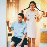 2016夏装韩国情侣装短袖T恤中长款学生宽松男上衣女连衣裙个性潮