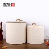 麻布纹茶叶罐纸筒麻布桶木盖超大号创意环保包装盒圆形桶定制批发