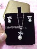 正生香港銀飾代購 同款潘多拉套装 蝴蝶珍珠项链+珍珠耳钉