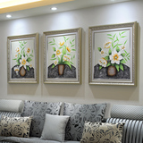 客厅装饰画沙发背景墙三联手绘有框立体油画欧式挂画现代简约壁画