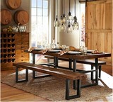 美式原木实木铁艺餐桌468人长方形饭桌做旧酒吧咖啡桌长桌洽谈桌