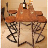 简约复古铁艺休闲桌椅套件 酒吧靠背凳子高脚椅 奶茶餐厅实木原木