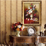美式餐厅竖版挂画别墅玄关过道装饰画壁画仿真欧式古典花卉油画Y3
