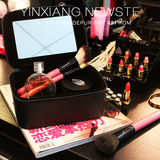 包邮纪家黑色化妆包韩国最新大容量化妆品收纳包化妆箱带镜子