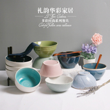 米饭碗手绘家用汤面碗彩色陶瓷碗沙拉吃饭创意餐具大号中韩日欧式
