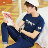 夏季男士短袖T恤 韩版修身圆领纯棉大码装 英文印花半袖潮打底衫