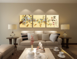 客厅简约装饰画沙发背景墙三联画冰晶画有框时尚流行画水墨抽象画
