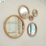 实木框镜子 组合圆镜装饰镜壁挂镜玄关镜背景墙饰梳妆镜欧式