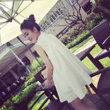 2016夏装新款女装潮白色衬衫无袖性感V领短裙子夏雪纺直筒连衣裙