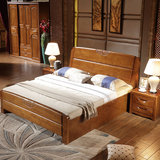 实木床1.8米1.5m中式全橡木婚床 简约现代卧室家具高箱储物双人床