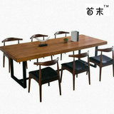 复古铁艺实木书桌简约电脑桌椅松木双人书桌写字台办公桌工作桌子