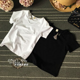 2016夏款女童短袖t恤韩版中大童黑白色儿童圆领破洞上衣亲子T恤潮