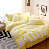北欧清新纯色条纹刺绣四件套 简约1.5/1.8m床单被套床上用品4件套