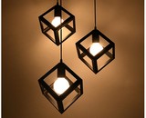 北欧宜家现代风格铁艺创意魔方方形方块三角形三头LED餐吊灯热销