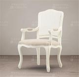 欧式复古做旧实木餐椅带扶手美式休闲靠背椅咖啡椅酒店餐厅椅子
