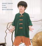 中国风儿童棉麻男童立领短袖衬衫宝宝唐装中大童亚麻中式汉服男夏