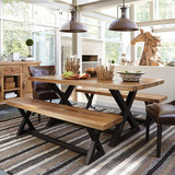 美式复古实木餐桌铁艺做旧办公会议桌小户型饭店咖啡休闲长方形桌