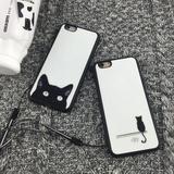 iphone6s手机壳硅胶卡通苹果6plus日韩小黑猫5s挂绳情侣保护套软