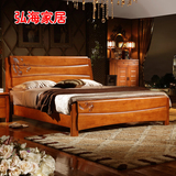 特价现代中式全实木床橡木床1.51.8米双人床高箱储物床婚床包安装