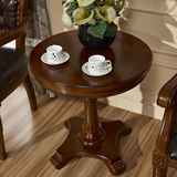 美式复古实木圆茶几欧式沙发边几角几小圆桌子咖啡桌电话桌洽谈桌