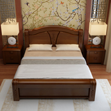 实木床1.8 /1.5米中式床橡木储物高箱婚床现代雕花双人床特价包邮