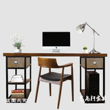 LOFT美式复古实木电脑桌台式简约办公桌书桌家用卧室学习桌主管桌