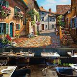 3d田园欧洲小镇风景油画背景墙纸壁画餐厅客厅壁纸无纺布墙布特价