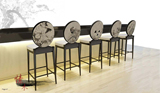 新中式酒吧椅子 水墨画布艺休闲吧实木家具 现代简约创意KTV圆椅